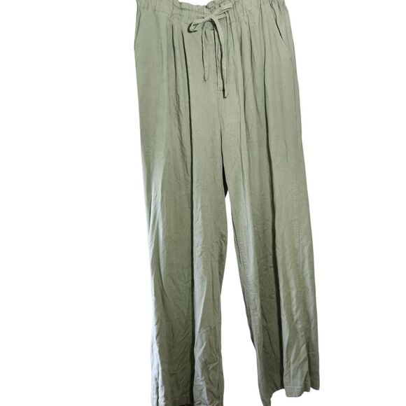 Thread Supply Linen Pants Size Large Light Green Color Elastic Waist - Picture 1 of 12